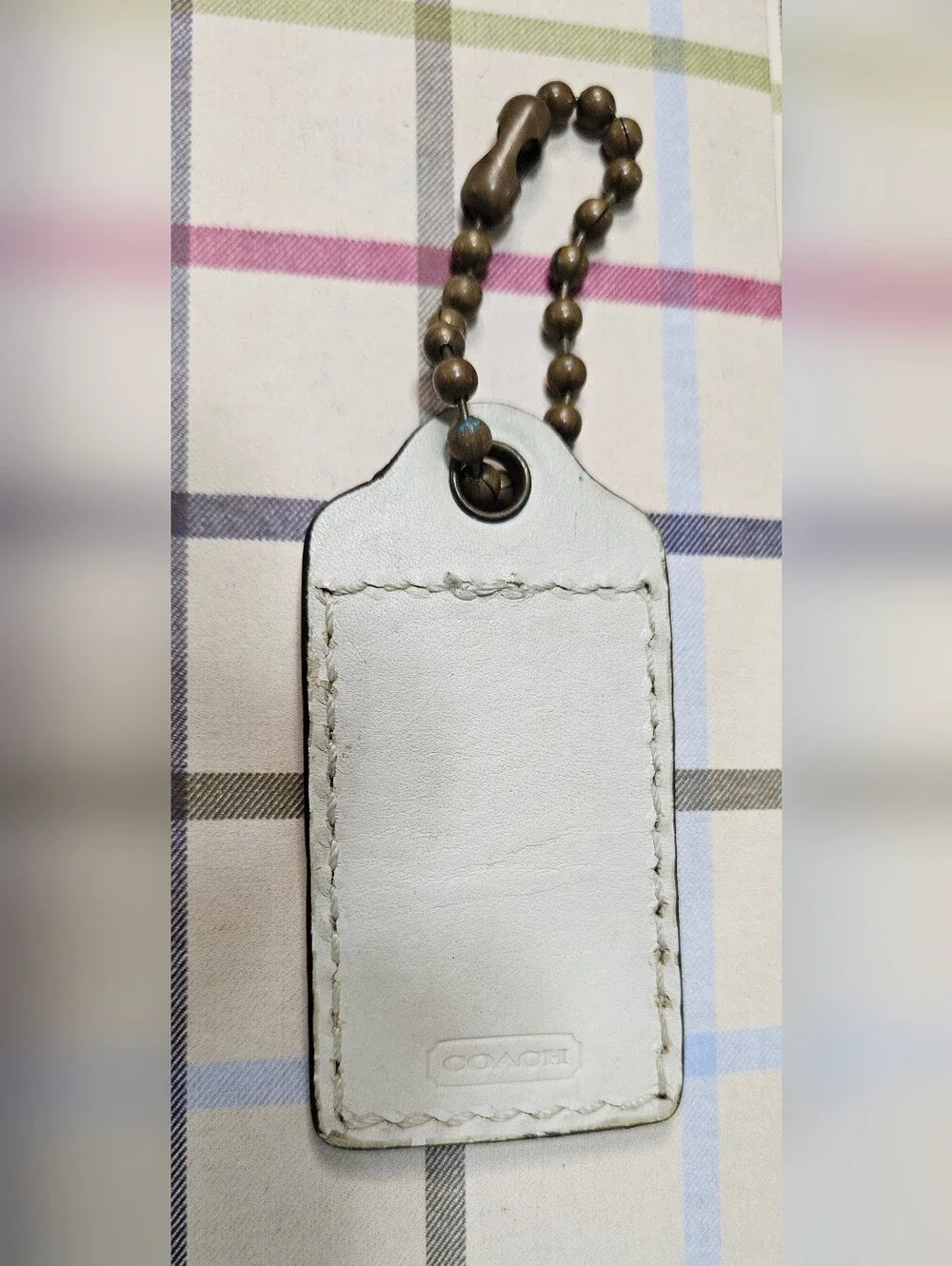 Coach BLEECKER LEATHERWARE Hangtag w/Large Brass Ballchain In Chalk White